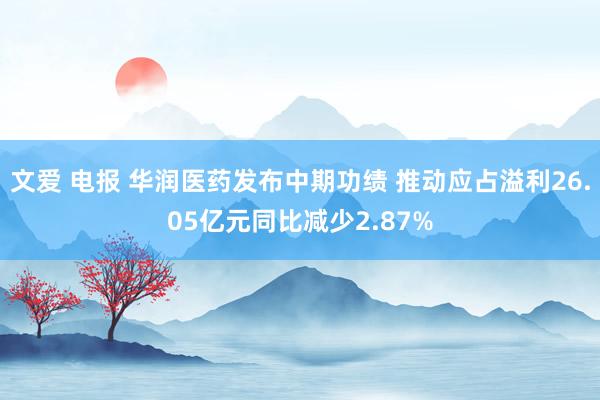 文爱 电报 华润医药发布中期功绩 推动应占溢利26.05亿元同比减少2.87%