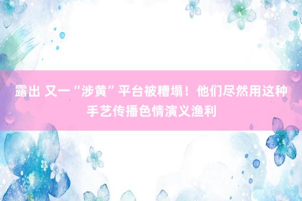 露出 又一“涉黄”平台被糟塌！他们尽然用这种手艺传播色情演义渔利